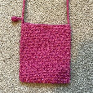 Pink beaded crochet crossbody bag